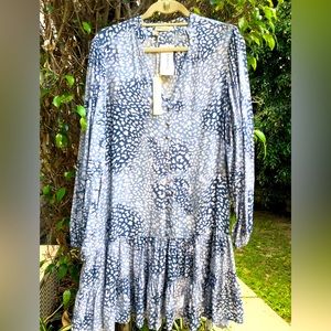 🤩***NWT*** 🎉LOVESTITCH LIGHT BLUE ANIMAL PRINT BOHO MINIDRESS!